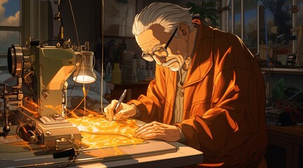 a man drawing on a table
