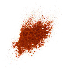 the pile of ground red chili pepper, dry paprika powder spice, graphic element isolated on a transparent background