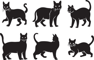 Cat silhouettes pet animals graphics set