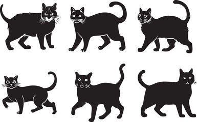 Cat silhouettes pet animals graphics set