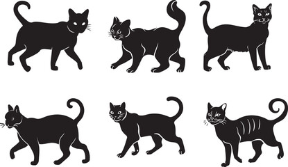 Cat silhouettes pet animals graphics set