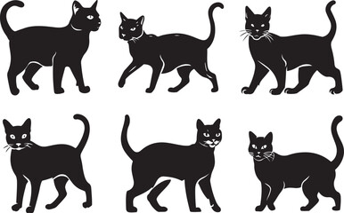 Cat silhouettes pet animals graphics set
