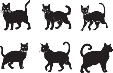 Cat silhouettes pet animals graphics set