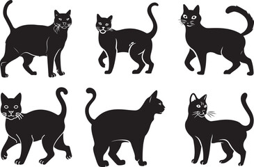 Cat silhouettes pet animals graphics set