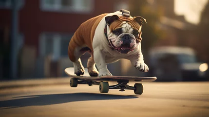 Poster A bulldog riding skateboard © levit