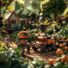 Farm, vegetable and fruit plots Genius with robots and drones Clay animation settings