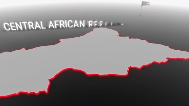 3d animated map of Central African Republic gets hit and fractured by the text “Crisis”