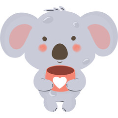Kawaii Koala with a cup of beverage illustration, heart drink