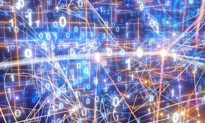 Neural network 3D illustration. Big data and cybersecurity