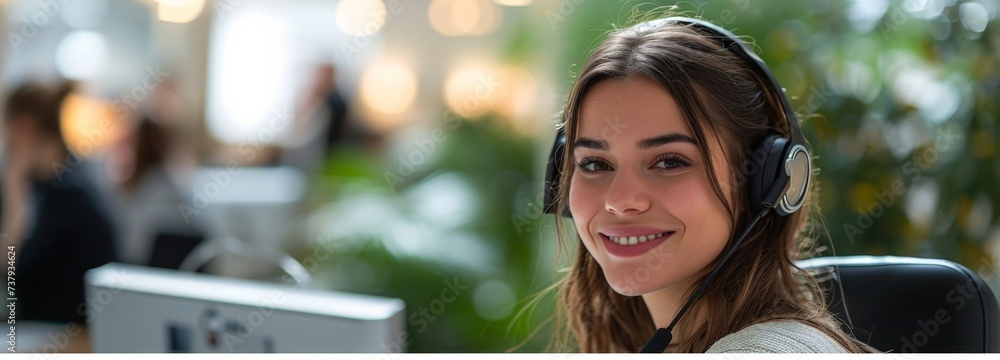 Aufkleber diverse group of customer service representatives working together in a busy call center office with