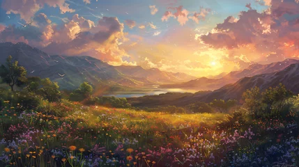 Fotobehang A painting of a beautiful sunset © levit