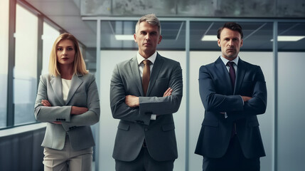 Fototapeta premium Corporate Team of Three in Modern Office Setting