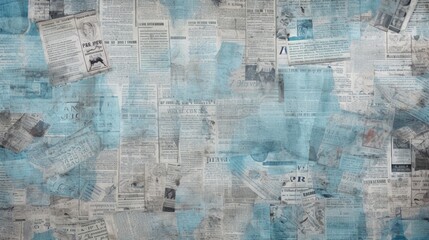 The background is old newspaper clippings in Sky Blue color.