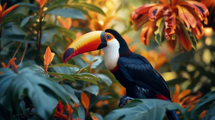 Foto op Plexiglas A vibrant toucan amidst tropical foliage © UMAR SALAM
