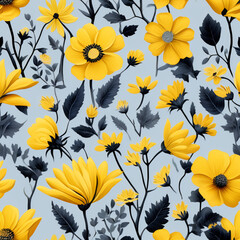 seamless background with yellow flowers - obrazy, fototapety, plakaty