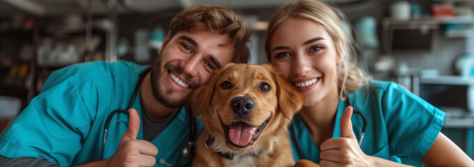 veterinarian doctors with dogs Smiling - Attractive Female and Male Veterinarian Doctors with Small dogs Isolated on a White Background.Ai
