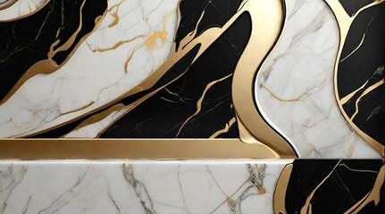 black and white with golden lining  embedded on the marble full frame  design and decoration in white and black color with gold lines on it background 