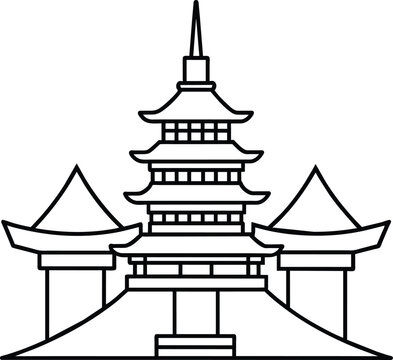Vector line art illustration of Japanese traditional buildings,  Pagoda line art logo, icon and symbol, vector illustration design