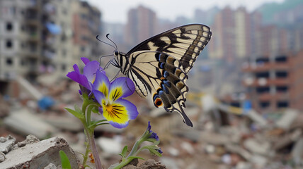 color photo of a captivating butterfly perched gracefully on a vivid purple flower
