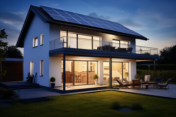 Solar panels, solar energy. Green energy, construction, innovation. House with solar panels