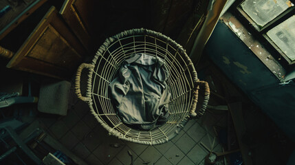 Aerial view of an empty laundry basket