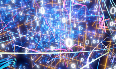 Neural network 3D illustration. Big data and cybersecurity