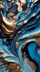 Ai generated illustration of Abstract marble wallpaper vertical background, luxury marble texture gold, and blue tone