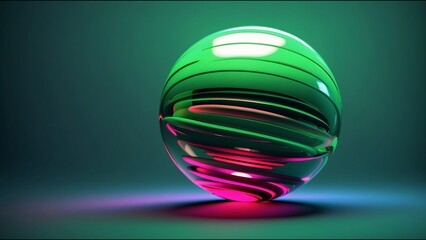 Abstract green sphere on a green background. Futuristic digital ai generated illustration.	