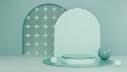3D Rendering abstract green background with podium 