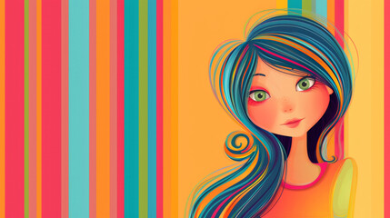 girl on colored striped background vector