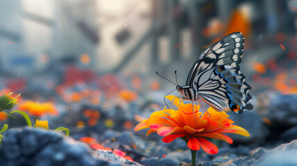 color photo of a stunning butterfly finding solace on a radiant orange flower