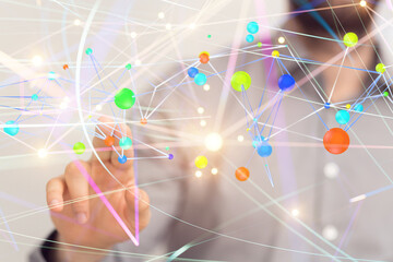 Global network. Blockchain. 3D illustration. Neural networks and artificial intelligence. Abstract