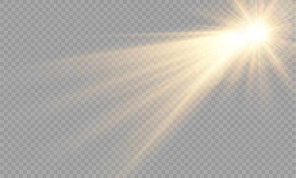 Light Vector with Sun Glare. Sun, Sunrays, and Glare in PNG Format. Gold Flare and Glare.	
