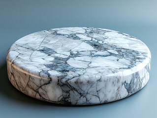 modern round white marble stone podium on single color background in soft natural light, product display.Ai