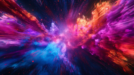 Abstract digital art with a burst of neon colors and clouds, futuristic background