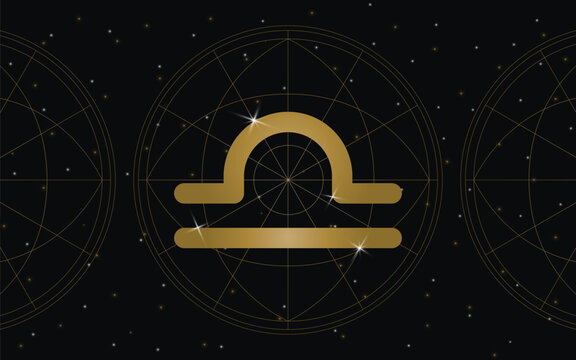 Libra Horoscope Symbol, Astrology Icon, Libra is the seventh astrological sign in the zodiac. with stars and galaxy background