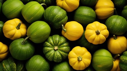 The background of many pumpkins is in Green color - obrazy, fototapety, plakaty
