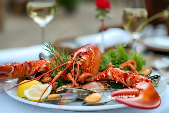 lobster on a plate with a salad. Generative AI