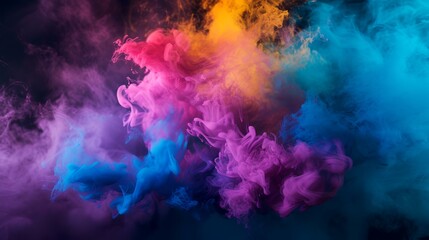 Fototapeta na wymiar Vibrant CMYK colorful smoke explosion on dark background