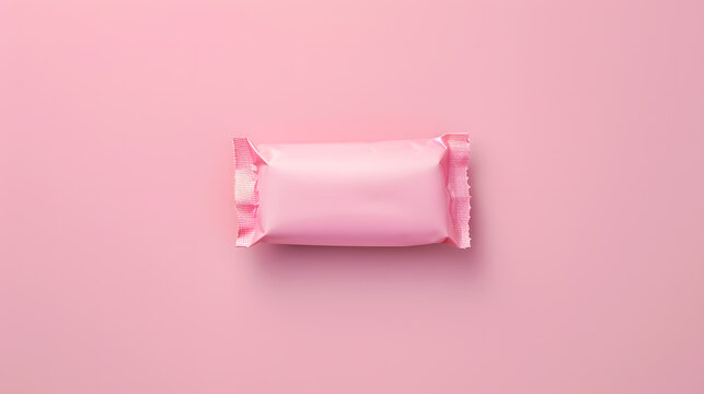Blank pink candy package mockup on pink background