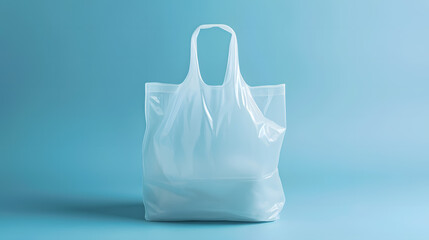 Blank white plastic bag mockup on blue background