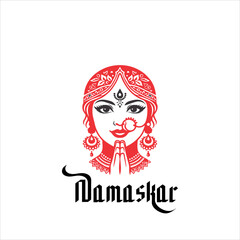 Indian women in traditional clothing with namaste hand, Welcoming logo design