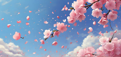  blue sky and falling cherry blossom petals