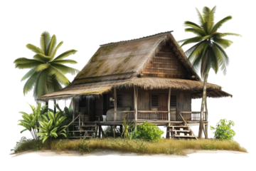 bungalow cottage isolated on transparent background