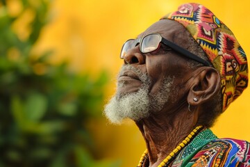 Black Old Leader Looking at the Sky with Hope