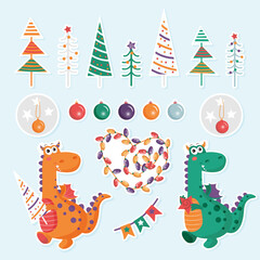 Naklejka premium A set of vector stickers of Christmas elements