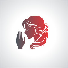 Indian women in traditional clothing with namaste hand, Welcoming logo design