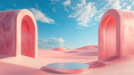 Fantastic, Colorful dune scene with copy space, blue sky and cloudy, Minimalist decor design
