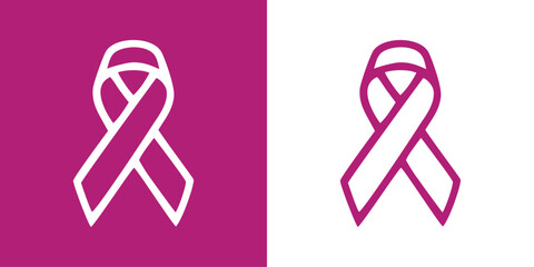 Logo Día Internacional de la Mujer. Símbolo lineal lazo en cinta violeta - obrazy, fototapety, plakaty