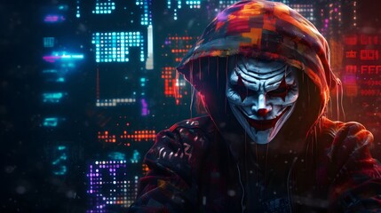 Mysterious Hacker Unleashes Cybersecurity and Malware with Double Exposure. Hacker hidden behind the mask.